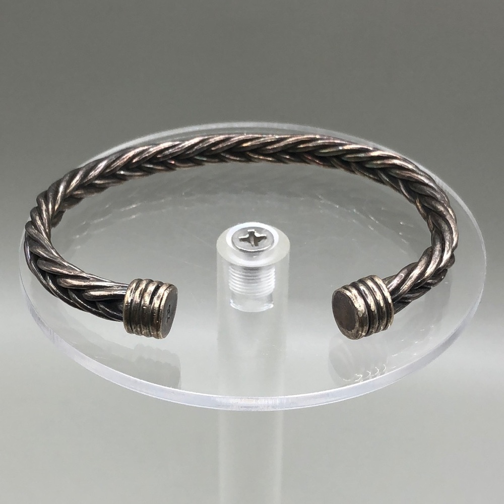 VINTAGE solid sterling silver 925 rustic artisan twisted rope cuff bracelet
